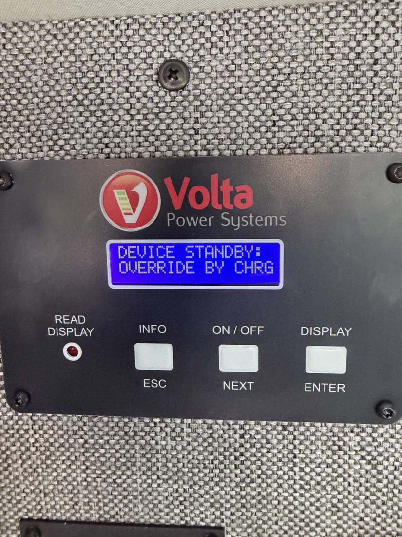 Volta panel: Standby · override by charger